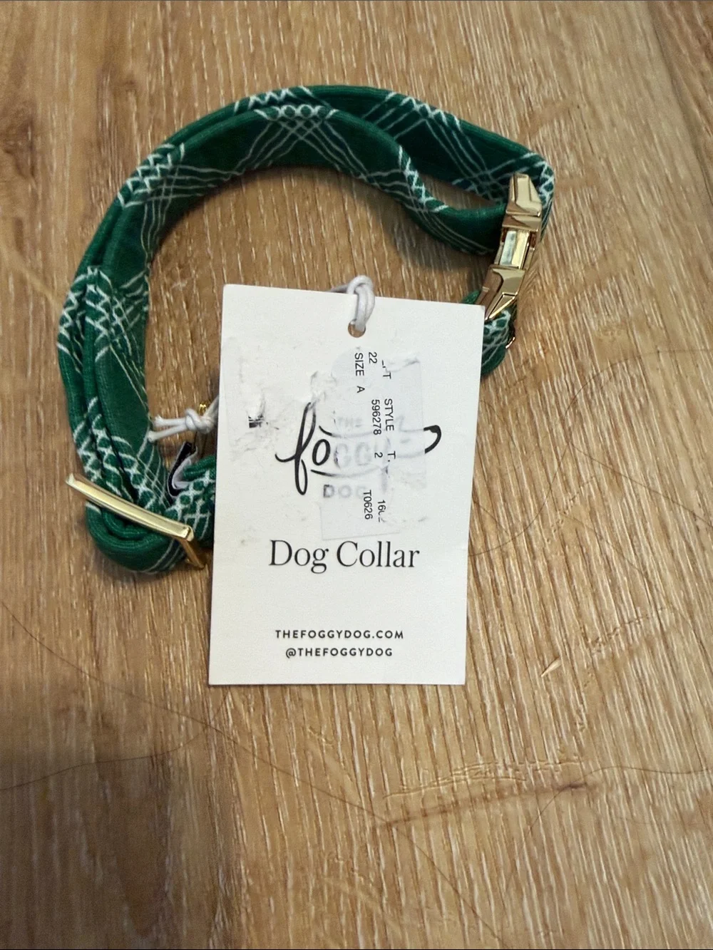 NWT the Foggy Dog Green Fabric collar size small with Gold Hardware